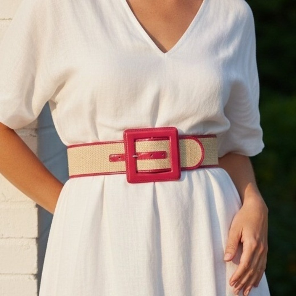 Chinese Laundry Belt Wide Jute Patent Pink MedStatement Retro